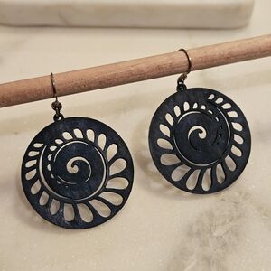 Handcrafted Black Swirl Cutout Disc Earrings